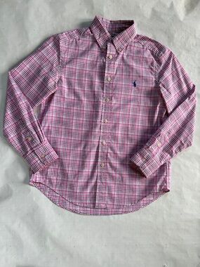 Boys Ralph Lauren Pink Plaid Button-Down Shirt - Size M (10-12)